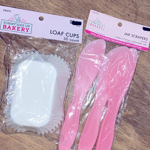 Sunny side up bakery loaf cups & pink jar scrapers